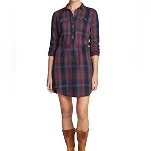 Eddie Bauer Hadley Shirt Dress Flannel Cotton Sz 12 Plaid Blue and Burgundy